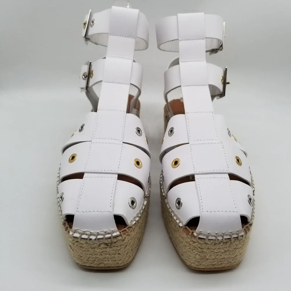 Free People Women Gable Glad Espadrille Gladiator Sandals Sz 6.5 Leather White‎